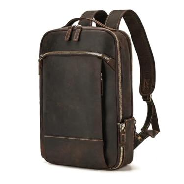Imagem de Mochila de viagem vintage para homens mochila de couro masculina mochila de couro artesanal bolsa de viagem para homens(Dark B)