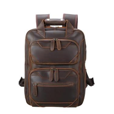 Imagem de Mochila masculina retrô de couro genuíno, moderna, para viagem ao ar livre, bolsa de computador de 15,6 polegadas, mochila masculina