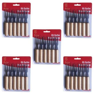 Imagem de Kit 30 Garfos Garfinhos P/Petisco Frios Em Inox Cabo Madeira - Purus U