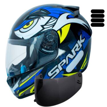Imagem de Capacete Masculino Moto Dragon Azul Ebf Mais Viseira Fume e Adesivo Extra