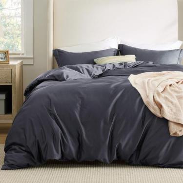 Imagem de Capa de edredom Bedsure Cooling King Size de algodão cinza escuro