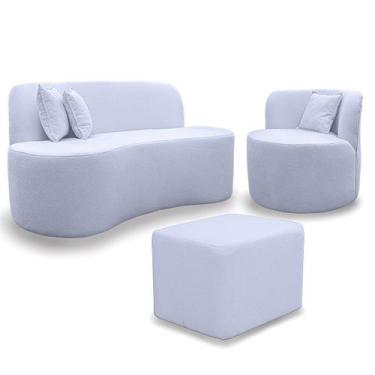 Imagem de Kit 1 Poltrona Com Sofá Curvo 2 Lugares Feijão mais Puff Retangular Bo