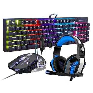 Imagem de Kit Teclado Gamer Mecanico pc Ps4 Abnt2 Headset Fone de Ouvido Gamer Estéreo e Mouse Led 3600 Dpi Para Jogos Ps4 Ps5 Pc NotebooK