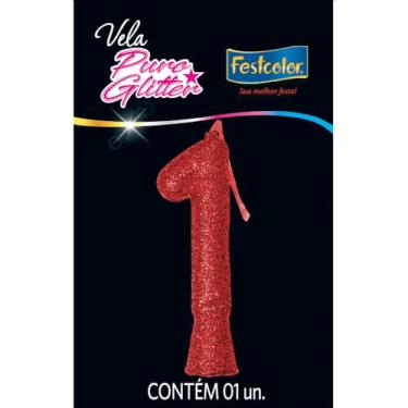 Imagem de Vela Puro Glitter Vermelha N 1 - Embalagem com 1 unidade.