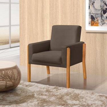 Imagem de Poltrona Sala de Espera Pés em Madeira Santorini Veludo Marrom