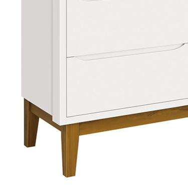 Imagem de Cômoda Infantil Classic 6 Gavetas com Pés Amadeirado - Reller Móveis Branco Fosco