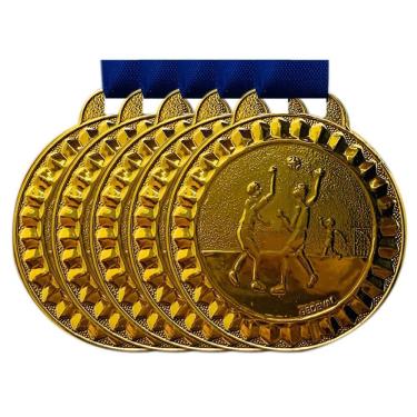 Imagem de Kit 10 Medalhas De Handebol Esporte Colégio 45mm Aço + Fita ouro
