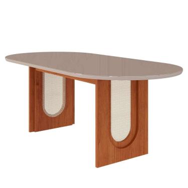 Imagem de Mesa de Jantar Oval com Tampo de Vidro Valentina Cinamomo e Off White 210 cm