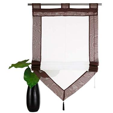 Imagem de SIMPVALE - Persiana romana para cozinha banheiro varanda - Cortina de janela de voile transparente levantável com decoração de borla, marrom, 120 x 140 cm