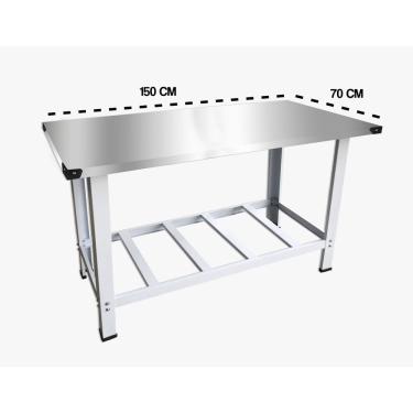 Imagem de Mesa Manipulação de Alimentos Tampo em Aço Inox com Pés e Paneleiros Reforçados 150x70