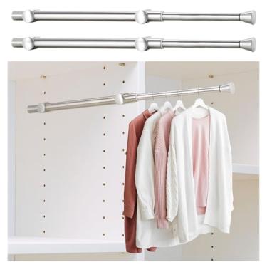 Imagem de Vara de manobrista para armário, haste de manobrista ajustável e resistente, hastes de metal de aço inoxidável para pendurar roupas, cachecol, calça, 2 peças