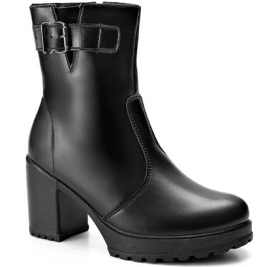 Imagem de Bota Feminina Lumiss Tratorada Cano Curto Salto Bloco Fivela preto40