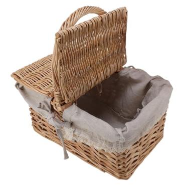 Imagem de Cesta De Piquenique De Vime Com Forro Cesta De Piquenique De Salgueiro Tecido Com Alça E Tampa Cesta De Páscoa Vazia Para Piquenique, Acampamento, Ao Ar Livre, Ovos De Páscoa (Margarida)