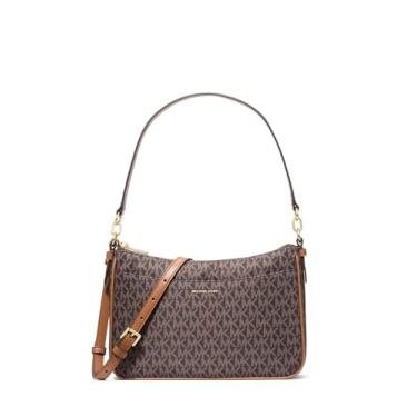 Imagem de Michael Kors Bolsa tiracolo Jet Set Pochette com zíper médio, ferragens douradas/nylon assinatura MK/marrom/bolota