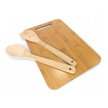 Imagem de Kit de Cozinha em Bambu Tábua de Corte 33 x 23 cm com Colher e Espátula