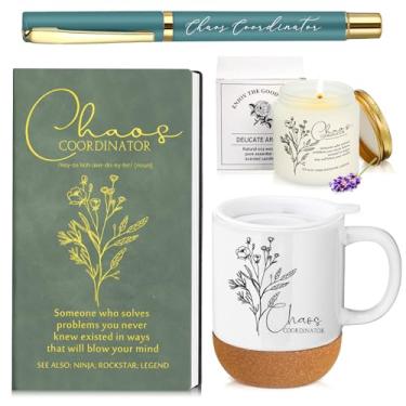 Imagem de Sayglossy Conjunto de 4 peças de presentes de agradecimento do coordenador do caos para funcionários, professores, colegas de trabalho, presentes de semana DSP EVS para homens, mulheres, caderno