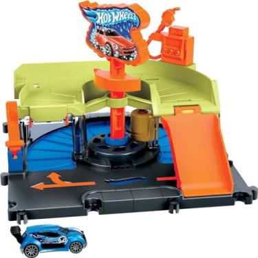 Imagem de Hot Wheels City, Pista de Brinquedo, Lava-Rápido da Cidade com Carrinho em Escala 1:64, Para Crianças a Partir de 4 Anos