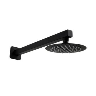 Imagem de Ducha 15 cm Inox 304 Preto Redondo c/ Cano de Parede 40 cm - AMG Metai