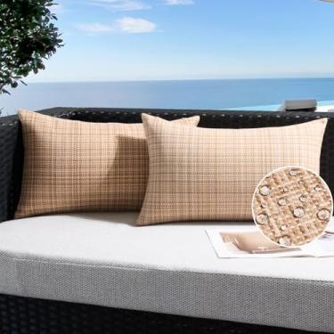 Imagem de UGASA Capas de almofada impermeáveis para ambientes externos, pacote com 2 fronhas resistentes à água para pátio, textura de tecido de verão, decorativas, para jardim, varanda, quintal, barraca, 30 x