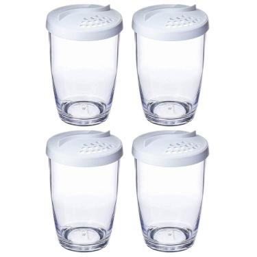 Imagem de Kit 4 Queijeiras Farinheiras Plásticas com Tampa 350ml Brancas Ou Restaurante Buffet