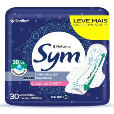 Imagem de Absorvente Sym Noturno Cobertura Suave com Abas 30 Unidades Leve Mais 