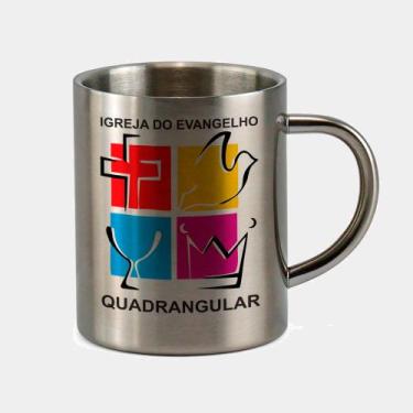 Imagem de Caneca de Inox Premium Prateada 400ml Igreja Evangelho Quadrangular Ev