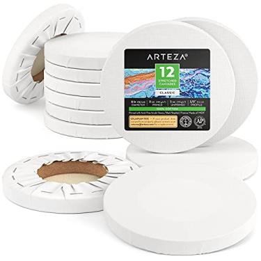 Imagem de Arteza Paint Canvases for Painting, 12 Pack, 6 Inch Diameter, Round Blank Canvas Bulk, 100% Cotton Stretched Canvas, 8 oz Gesso-Primed, Art Supplies for Adults, for Acrylic Pouring and Oil Painting