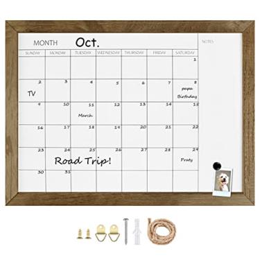 Imagem de TORASO Quadro de calendário mensal apagável a seco, quadro branco magnético de madeira de pinheiro sólido para parede, escritório/escola/casa, quadro suspenso 30,48 cm x 40,64 cm (YL-RB-3040-A)