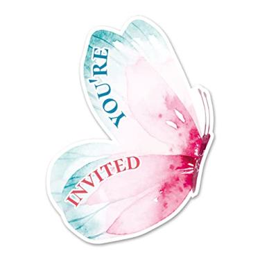 Imagem de Opomzk Aquarelas Convites de festa de borboleta com envelopes, conjunto de 20 convites em forma de borboleta aniversário chá de bebê festa convites suprimentos lembrancinhas, dupla face