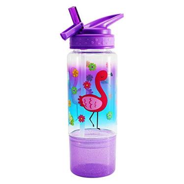 Imagem de Home Tune Garrafa infantil de 510 g para beber água – livre de BPA Tritan, tampa com canudo, fácil de abrir, leve, compartimento para lanches, garrafa de água à prova de vazamento com design bonito para meninas e meninos – Flamingo