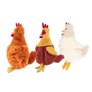 Imagem de Brinquedos de pelúcia para cães Best Pet Supplies Pelúcia de frango para brincadeiras interativas, filhotes e idosos, galinha colorida e fofa, pacote de frango enrugado (marrom, bege, vinho)