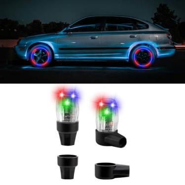 Imagem de CARFIB 2 peças de luzes de válvula de pneu de carro, luzes coloridas de LED, recarregáveis, USB, tampa de haste de vlave, luz de flash para carro, caminhão, bicicleta, motocicleta, sensor à prova