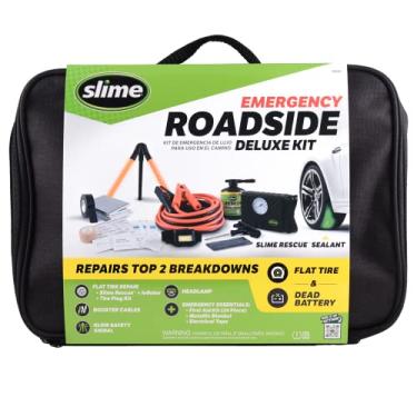 Imagem de Slime Kit de emergência 50155 Deluxe com reparo de pneu furado e cabos de impulsionador para carros compactos, carros padrão e crossovers
