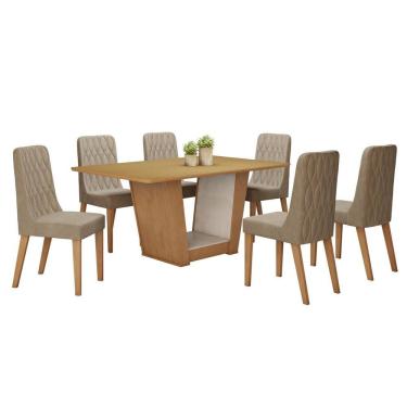 Imagem de Conjunto Sala de Jantar 170cm com 6 Cadeiras  Off White/Amêndoa Clean/Bege