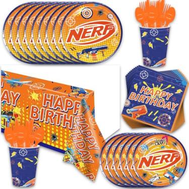 Imagem de 141 peças de festas de guerra de dardos, utensílios de mesa descartáveis para festa de guerra de dardos pratos, copos, guardanapos para batalha de dardos chá de bebê, suprimentos de decoração de festa