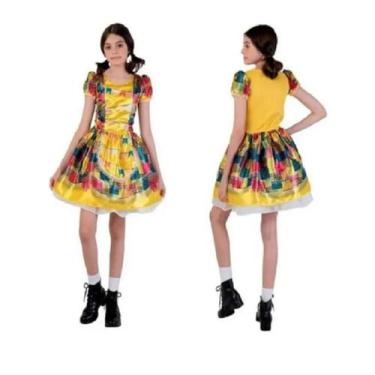 Imagem de Vestido de Festa Junina Infantil Amarelo Fantasia De São João Caipirin
