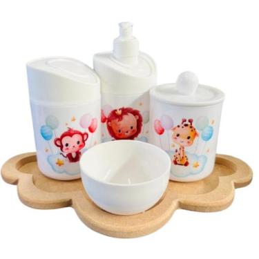 Imagem de Kit Higiene Baby Safari Menino e Menina c/bandeja em MDF - Dóia Kids, 