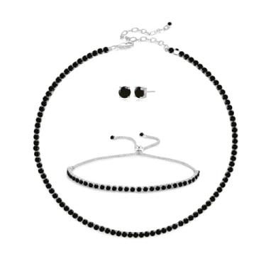 Imagem de UDYLGOON Conjunto de joias de diamante de zircônia cúbica de tênis, brincos de gargantilha, colar, pulseira, para mulheres, noivas, madrinhas de casamento, festas de casamento, Small, Zircônia cúbica