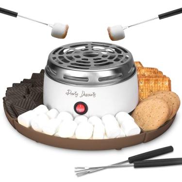 Imagem de Party Desserts Kit interno de mesa Electric Smores Maker, torrador de marshmallow interno, estação Smores com 4 bandejas de compartimentos e 4 garfos, ótimo presente para adultos e crianças em