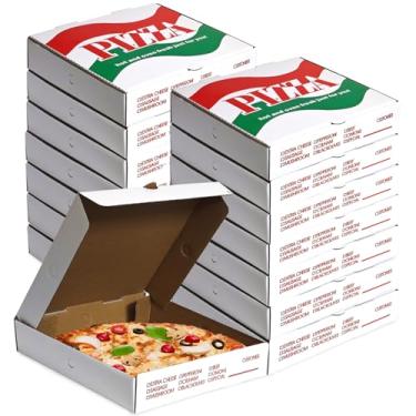 Imagem de WOKAV Pacote Com 15 Caixas De Pizza Papelão Ondulado Kraft Branco 21,6 X 4,3 Cm - Recipientes Ventilados Estampas Coloridas Para Viagem, Ideais Pizzas Individuais