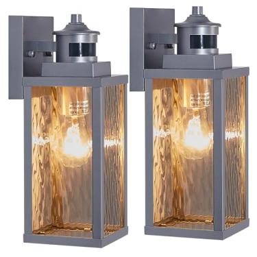 Imagem de MDENLT Pacote Com 2 Luzes De Parede Externas Sensor Movimento Prateado Mdenlt, Iluminação Atualizada Do Anoitecer Ao Amanhecer, Suporte Para Luminárias Externas, À Prova D'Água Varanda E Casa