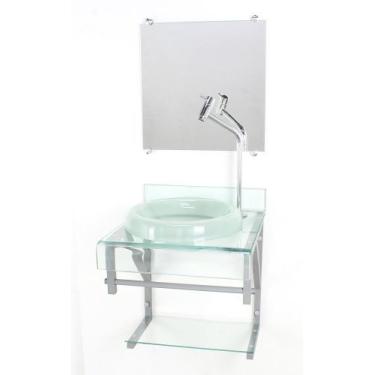 Imagem de Gabinete de vidro 40cm para banheiro curvado duplo pc cuba chapéu inco