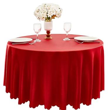 Imagem de Counfeisly 1 pacote com 108 polegadas toalha de mesa vermelha redonda, toalha de mesa de cetim sedoso, sobreposição de tecido liso, decoração de mesa para festas de casamento e eventos de banquete