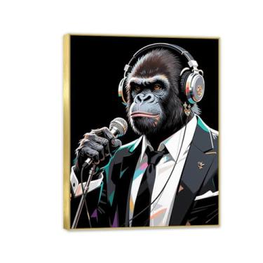 Imagem de SDYJ6GSW Impressão abstrata de macaco de pato e pôster arte de casa de fazenda preto branco pintura em tela imagem de animais para decoração de sala de estar moldura 80 x 60 cm (32 x 24 pol.)