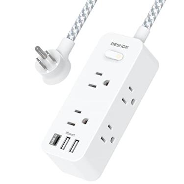 Imagem de BESHON Cabo De Extensão 6 Metros, Protetor Contra Surtos Energia, Tomadas Com 3 Portas Usb (1 Tomada C), Extensor Lados, Montagem Em Parede, Compacto Para Viagens, Casa, Escola, Dormitório Universit