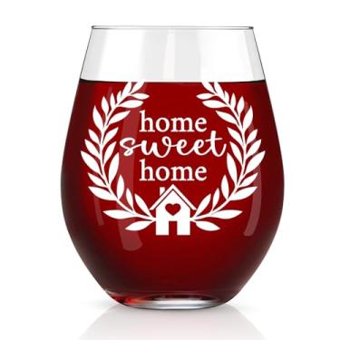 Imagem de Perfectinsoy Taça de vinho sem haste Home Sweet Home, presentes de inauguração de casa para amigos, colegas de trabalho, vizinhos, casais, recém-casados, novos proprietários de casa, presentes de