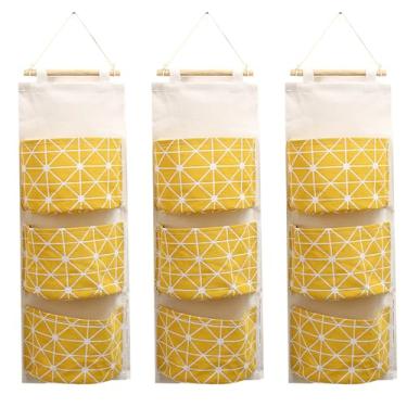 Imagem de Pacote com 3 sacos de armazenamento para pendurar na parede – Organizadores de porta com 3 bolsos grandes (16 cm × 13 cm), organizador de armário e despensa para quarto, banheiro, dormitório e mais