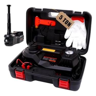 Imagem de FEANISIFEI Macaco Elétrico para Carro, 5 Toneladas, 12V, com Bomba Inflável Embutida, Macaco Hidráulico Elétrico para Suv, Mudança de Pneu de Carro, Preto