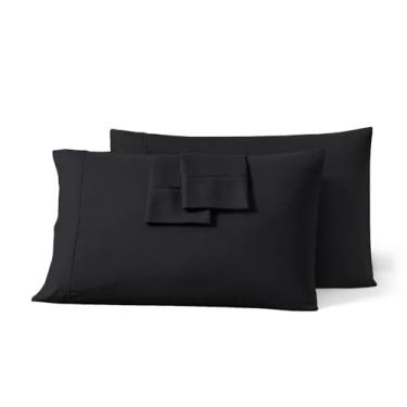 Imagem de Conjunto de fronhas Queen de 2 a 100% algodão egípcio 600 fios pretos 50 x 76 cm com fecho de envelope macio, amigo da pele, capas de travesseiro de qualidade de hotel para cama