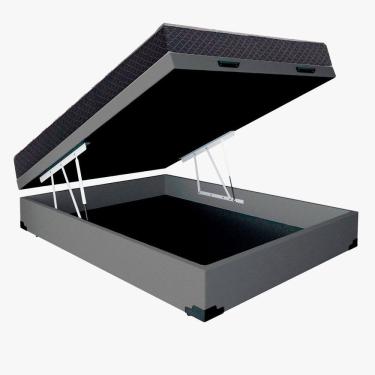 Imagem de Cama Base Box Baú Casal Reforçado Sintético Cinza + Colchão Casal Reforçado D33  14x138x188